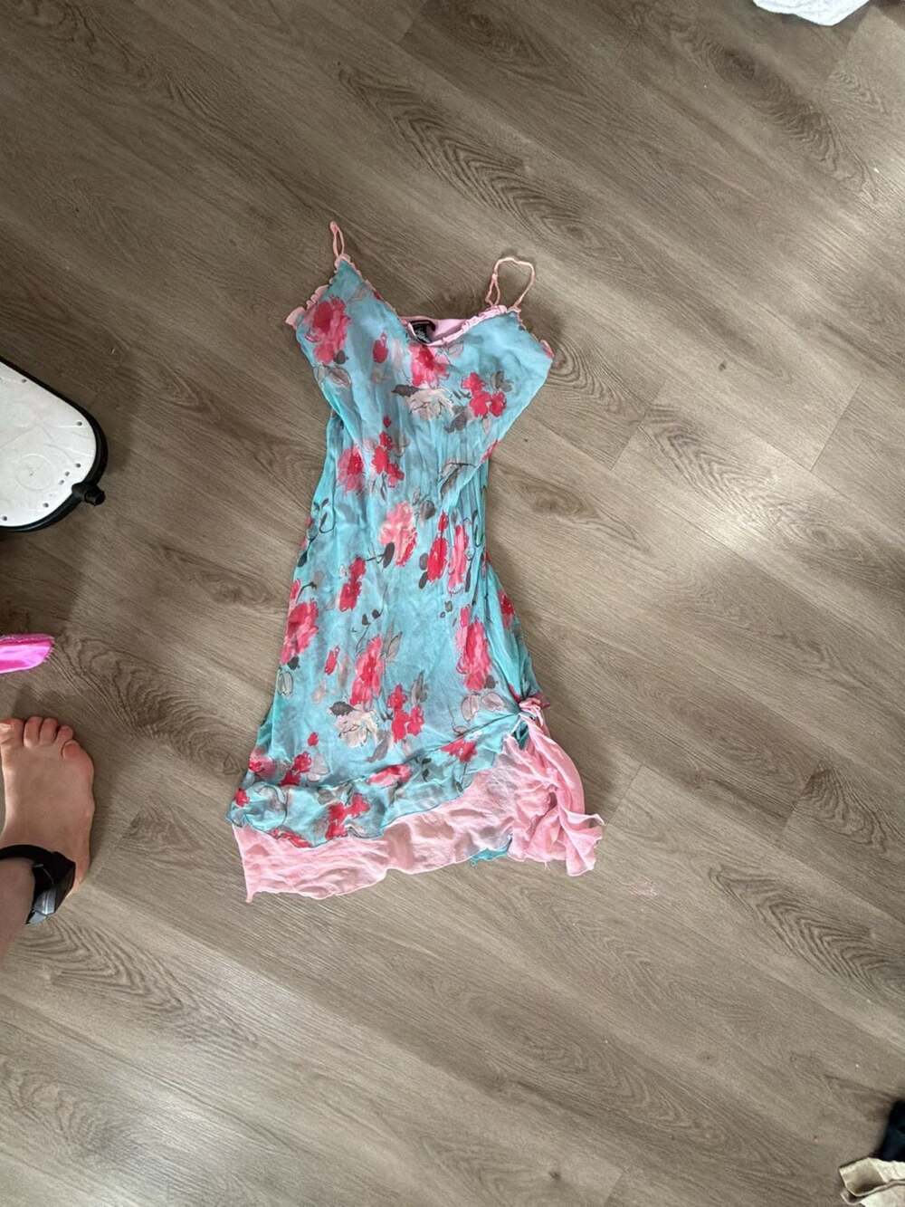 Express Floral Silk Midi Dress Size 10 Blue Pink Y2K Fairy